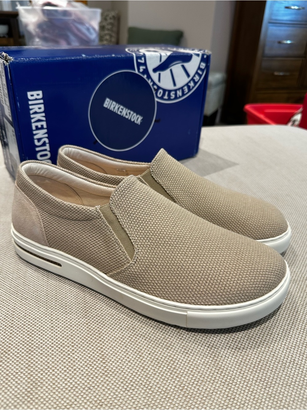 Birkenstock Men's size 12 Oswego Tan Sandcastle Canvas Suede Slip-On Shoes NEW!